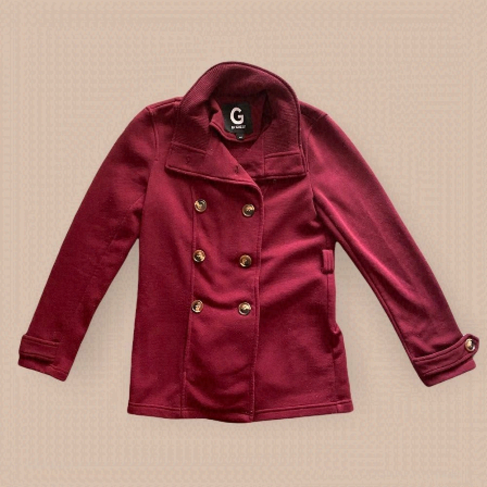 𝅺GUESS Burgundy Pea Coat Jacket Size S